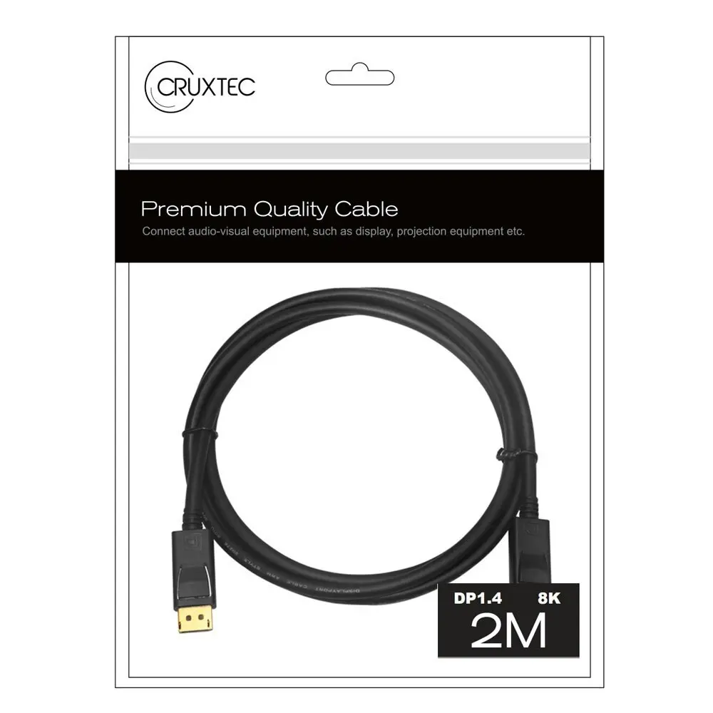 Cruxtec 2m DP 1.4 8K Displayport Male to Male Cable Display Port Connector Black