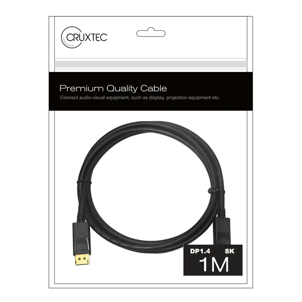 Cruxtec 1m DP 1.4 8K Displayport Male to Male Cable Display Port Connector Black