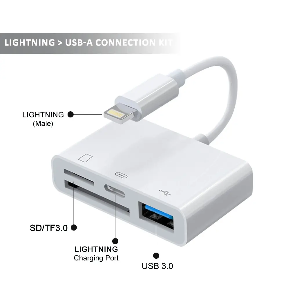 Sansai Lightning to OTG Adapter/Hub TF/SD/USB/Lightning Input for iPad/iPhone WT