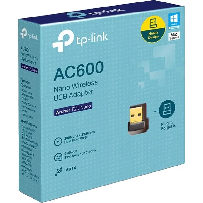 TP Link AC600 Dual Band Wi-Fi 2.4/5GHz Wireless USB Adapter Archer T2U Nano BLK