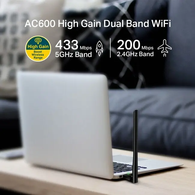 TP Link AC600 2.4GHz High Gain Wireless Dual Band USB Wi-Fi Range Adapter Black