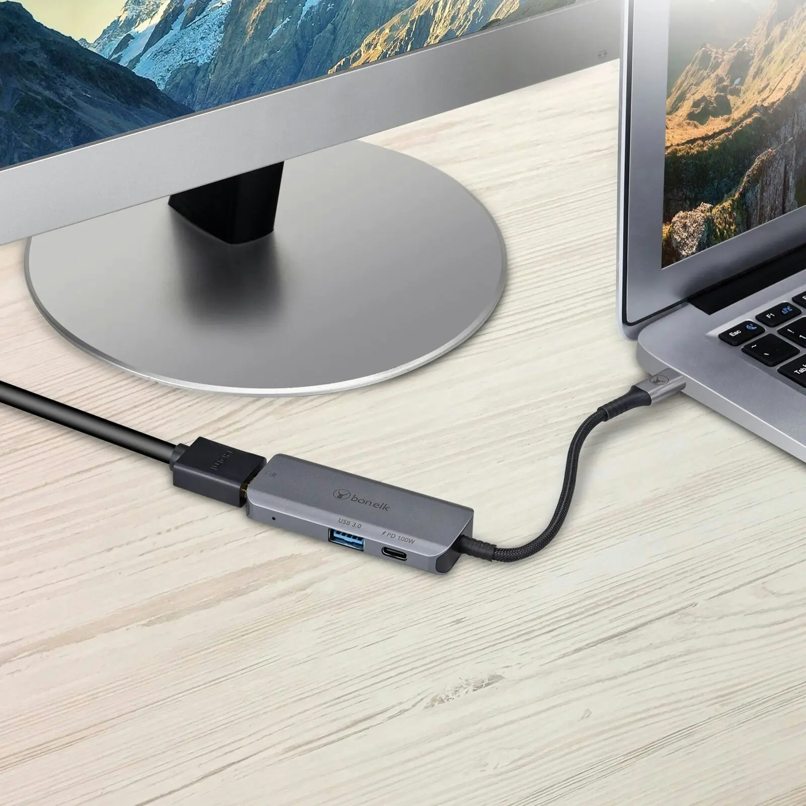 Bonelk Long-Life Multiport USB-C to USB/USB-C/HDMI Hub Adapter for Laptop Grey