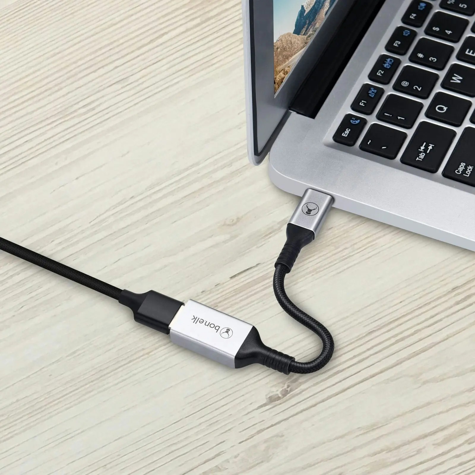 Bonelk 15cm Long-Life USB-C to USB-A Adapter/Converter for Laptop Space Grey