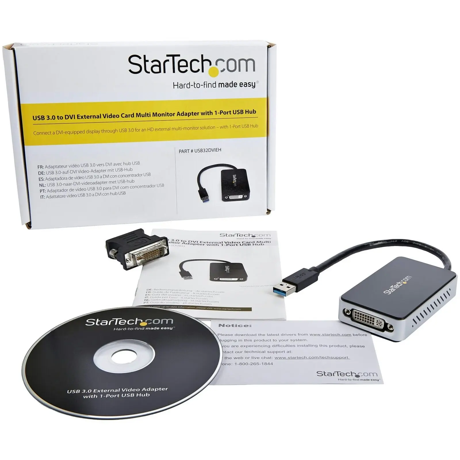 Star Tech 1920x1200 HD 5G USB 3.0 to DVI TAA Adapter w/ 1 USB Port for Windows