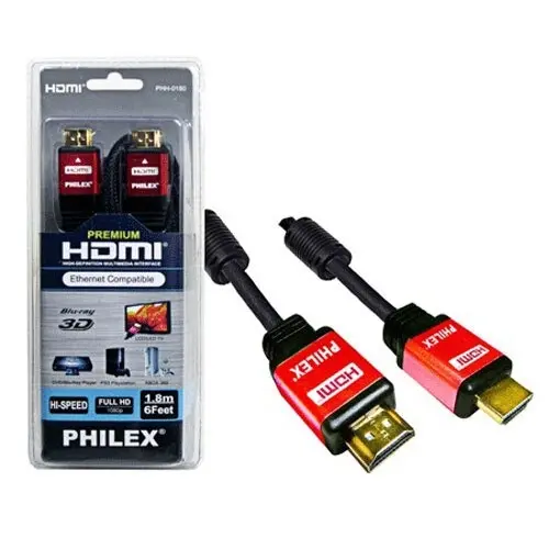 Philex 1.8m Premium Full HD 1080p HDMI Cable Connector/Cord w/ Ethernet Black