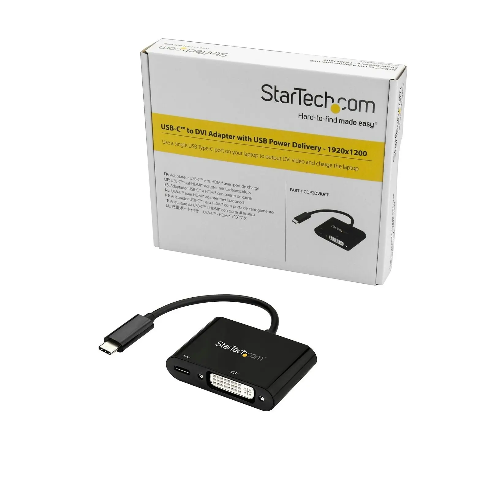 Star Tech BLK USB C To DVI Adapter w/ Power Delivery 1080p/60Hz For PC/Laptop