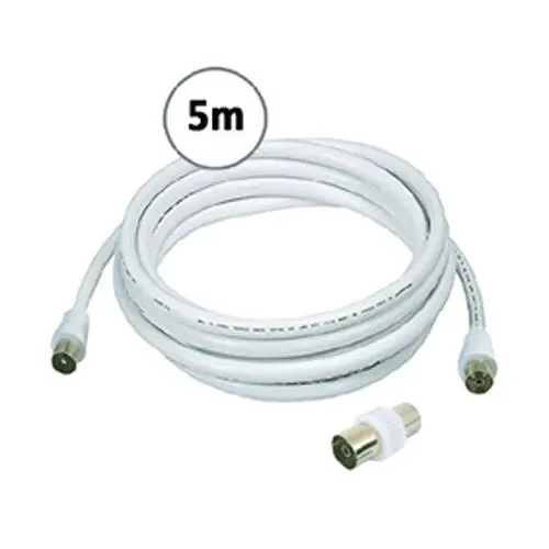 3x Sansai 5m M to Male Antenna Flylead TV Coaxial Cable w/ Female Adaptor White