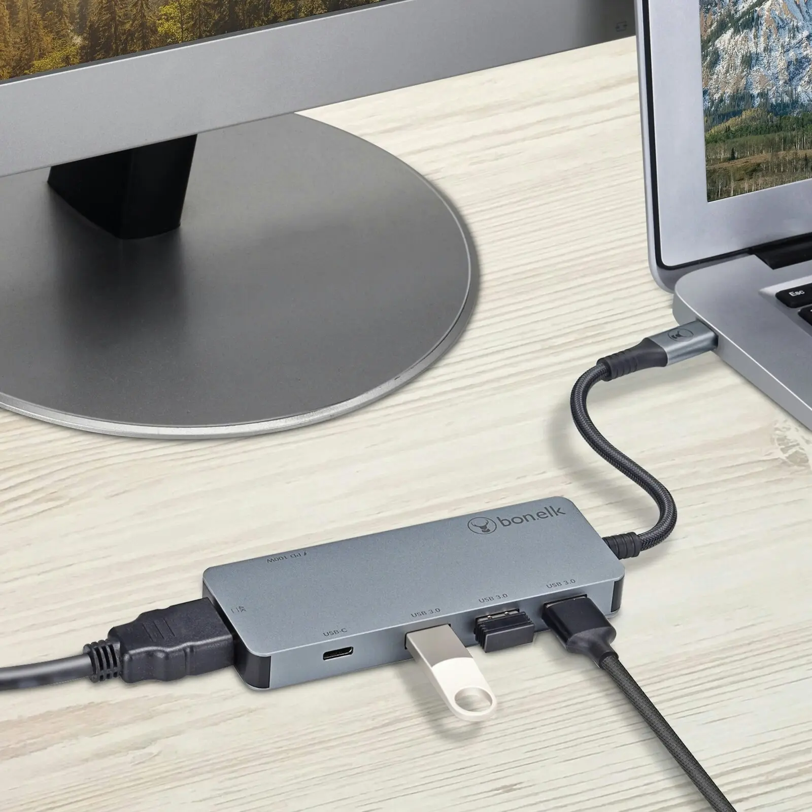 Bonelk Long-Life USB-C to 6-1 Multiport Hub w/HDMI/USB-C PD/USB-C/3x USB-A Grey