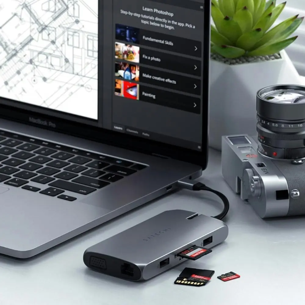 Satechi USB-C On-the-Go Adaptor w/HDMI/USB-C/VGA/Ethernet/USB-A/Micro/SD Slot GY