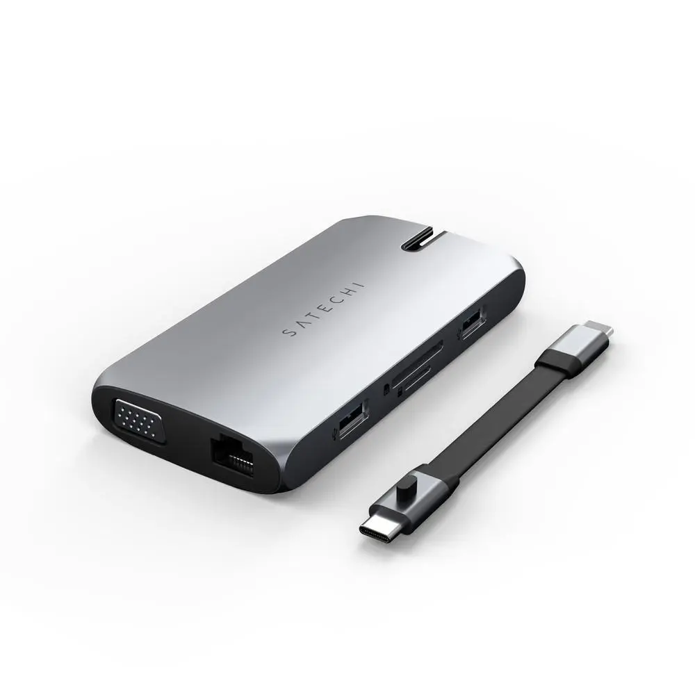 Satechi USB-C On-the-Go Adaptor w/HDMI/USB-C/VGA/Ethernet/USB-A/Micro/SD Slot GY