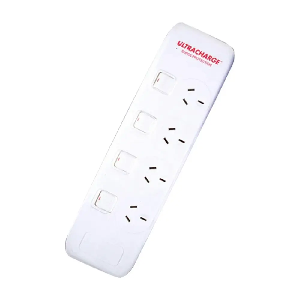 UltraCharge Power Board 4 Way Switch Surge Protection w/ 3x USB 3.4A Total White