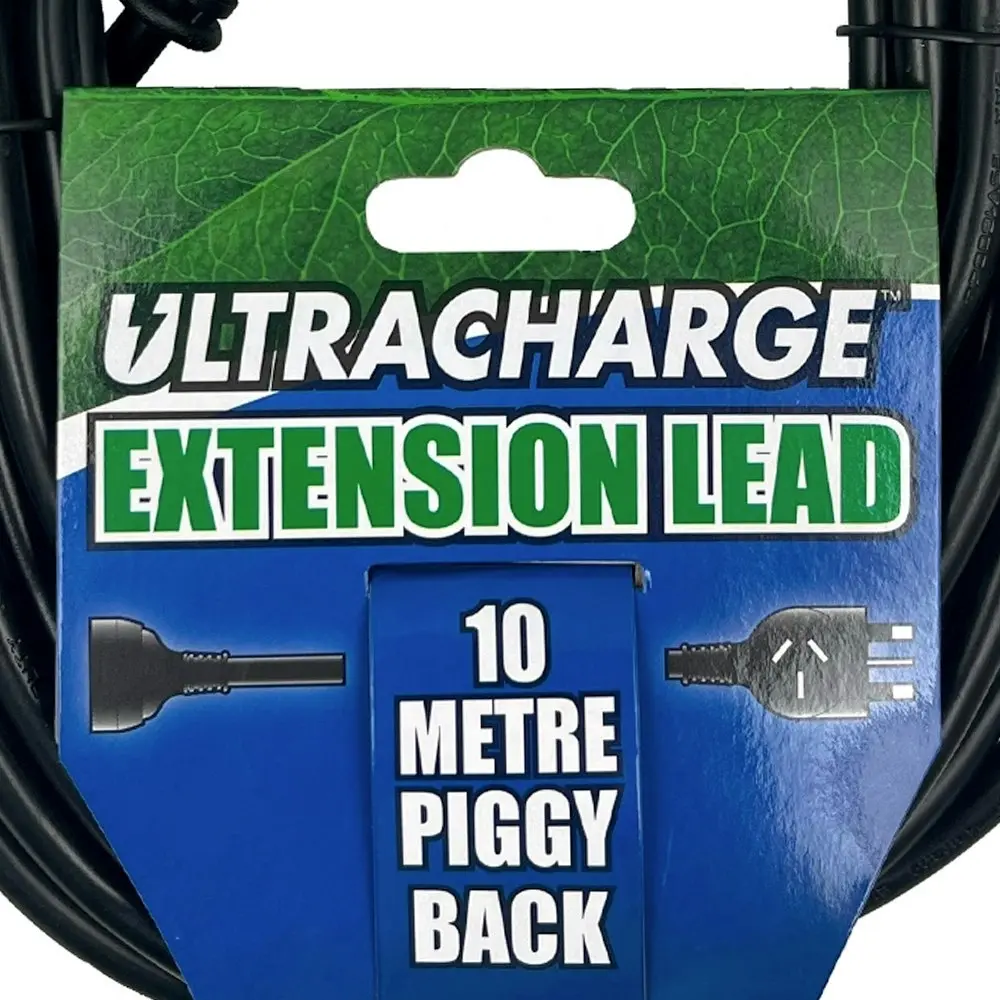 UltraCharge 10m Cord Extension Power 10A Lead AU/NZ Cable w/ Piggy Back Plug BLK