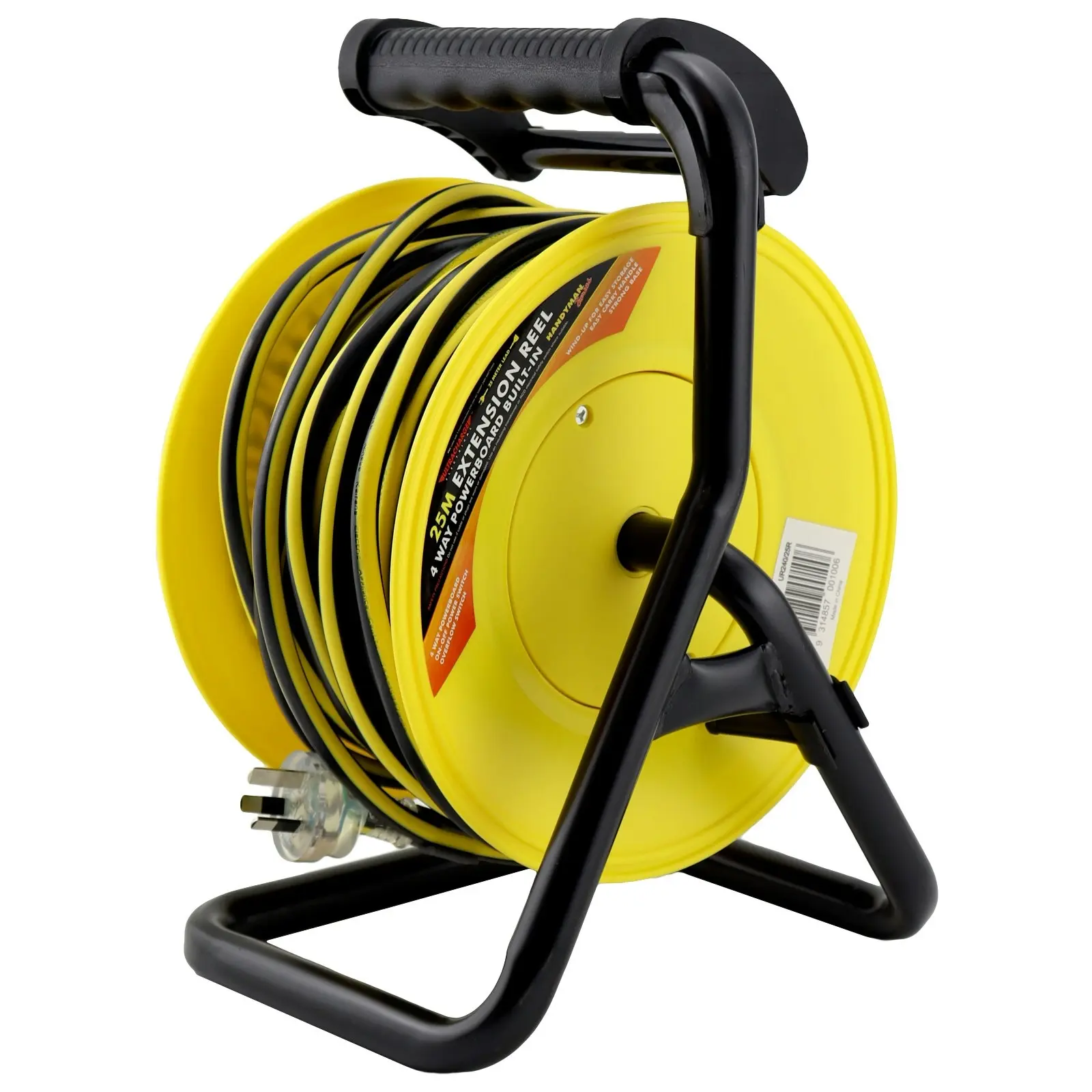 UltraCharge Heavy Duty 25m Extension Cord Lead Reel 10A Electric Cable Yellow/BK