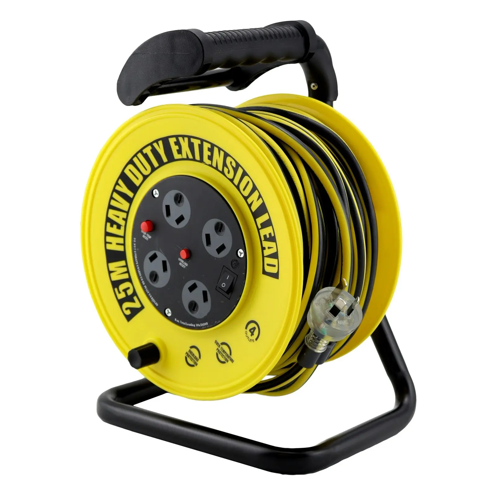 UltraCharge Heavy Duty 25m Extension Cord Lead Reel 10A Electric Cable Yellow/BK