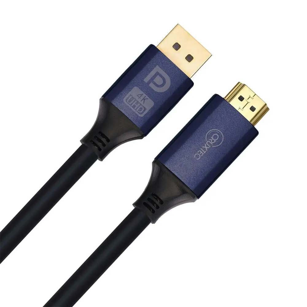 Cruxtec Displayport Gaming Gold Plated Male To HDMI Male Cable 2m Black 4K/60Hz