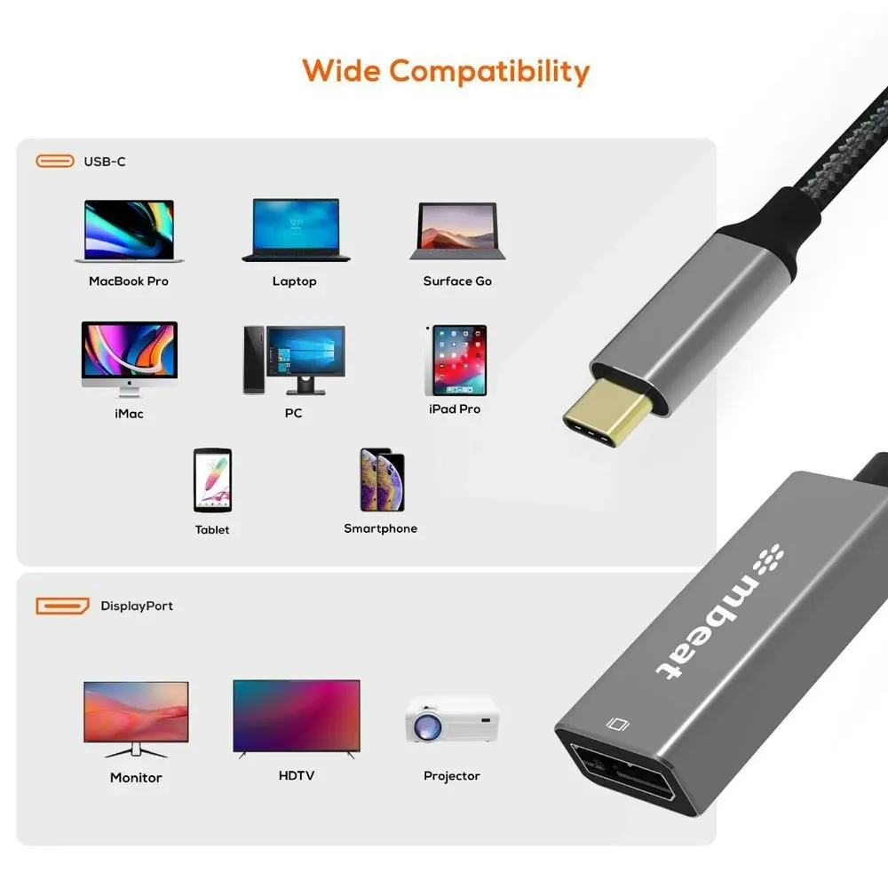 mBeat ToughLink 15cm USB-C Male To DisplayPort Female Adapter Cable For MacBook