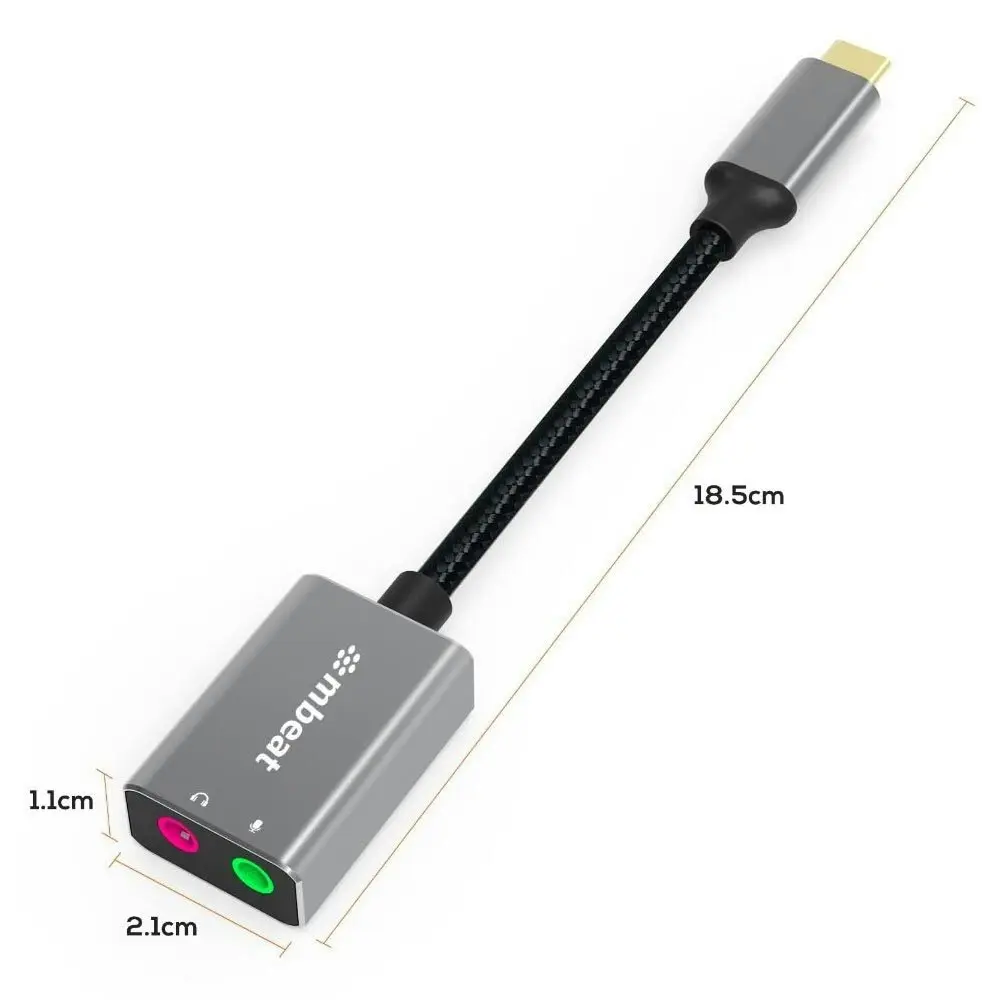 mBeat ToughLink 15cm USB-C Male To Audio & Microphone Female Adapter For MacBook