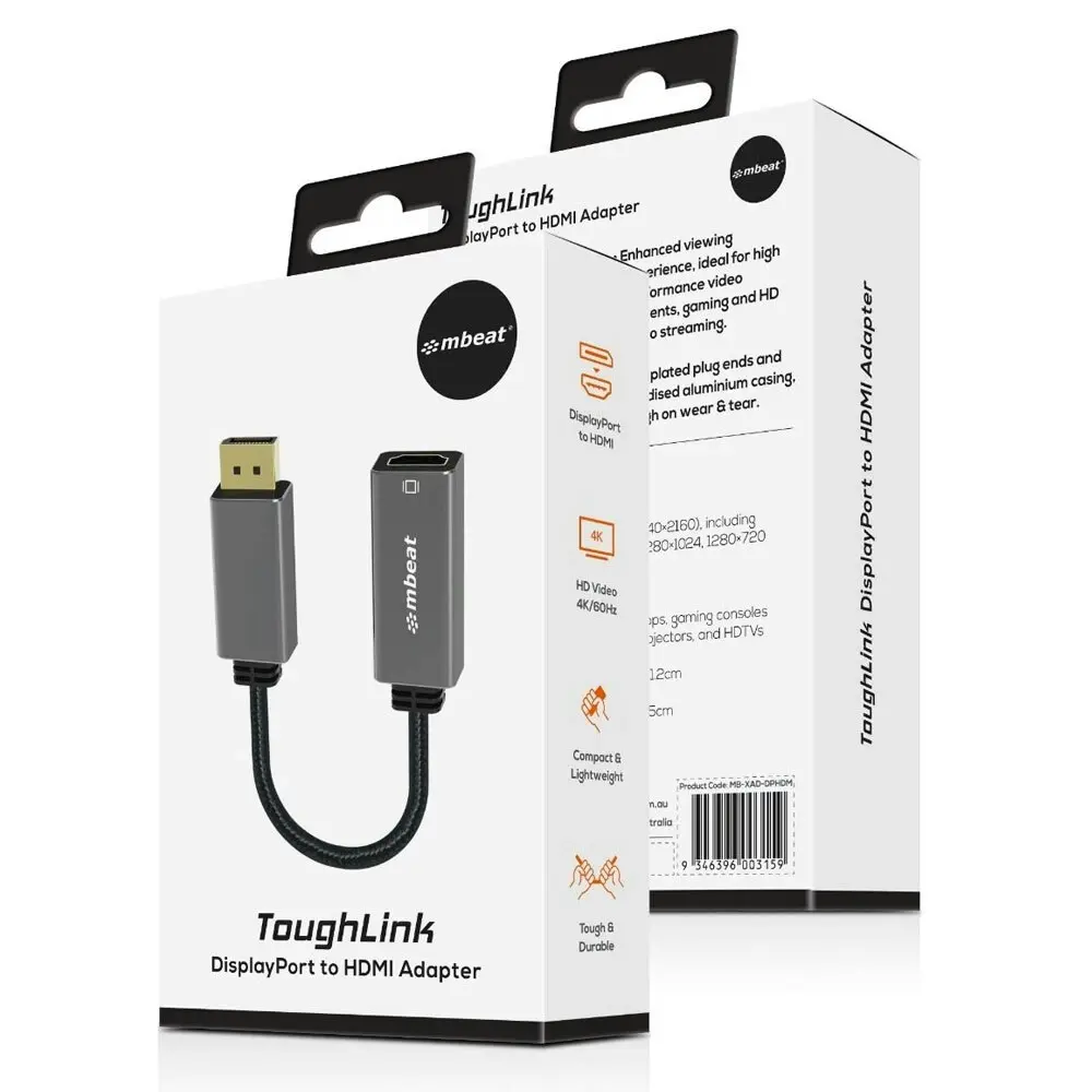 mBeat ToughLink 15cm DisplayPort Male To HDMI Female Cable Adapter For Laptop/PC