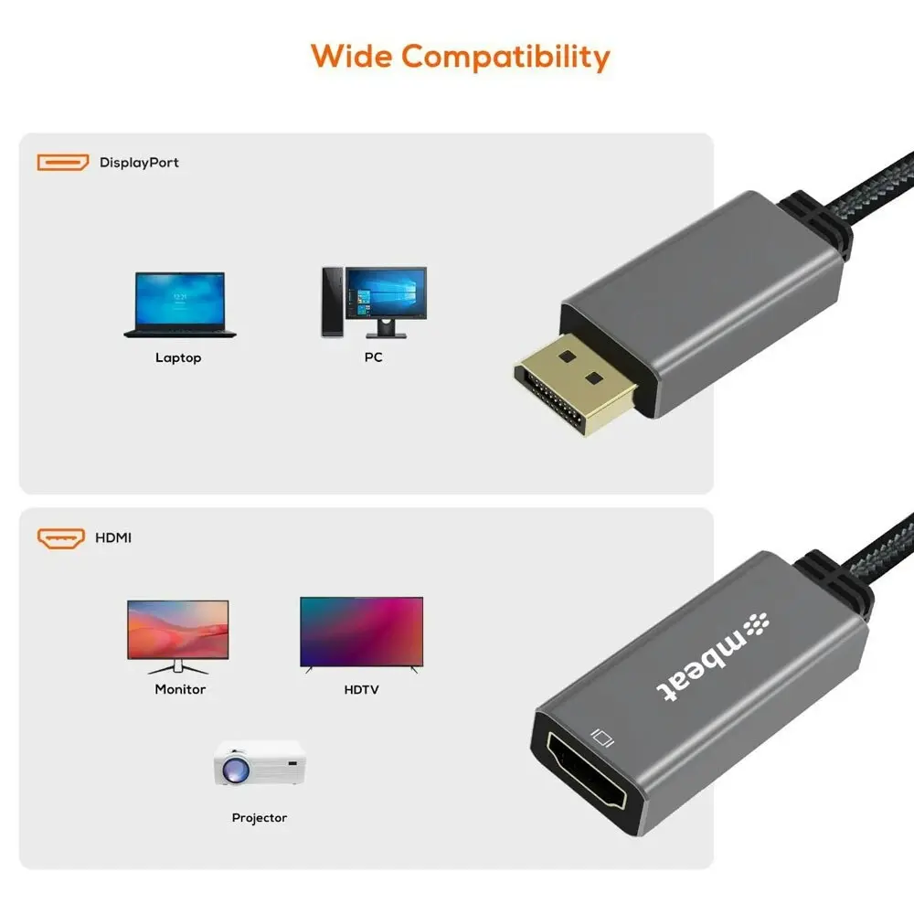 mBeat ToughLink 15cm DisplayPort Male To HDMI Female Cable Adapter For Laptop/PC