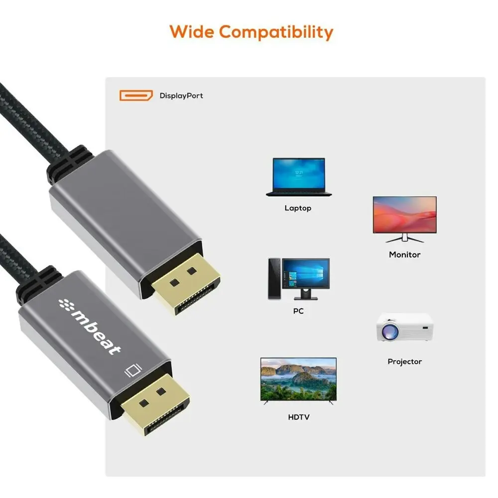 mBeat ToughLink 1.8m 8K UHD DisplayPort Male Cable Adapter/Connector Laptop/PC