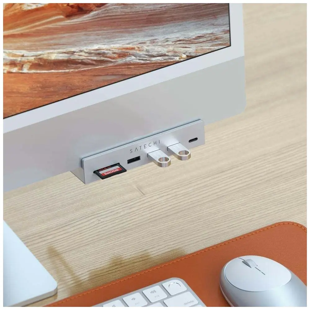 Satechi USB-C Clamp Hub Female USB-A Micro/SD Card Reader Port For 24" iMac SLV