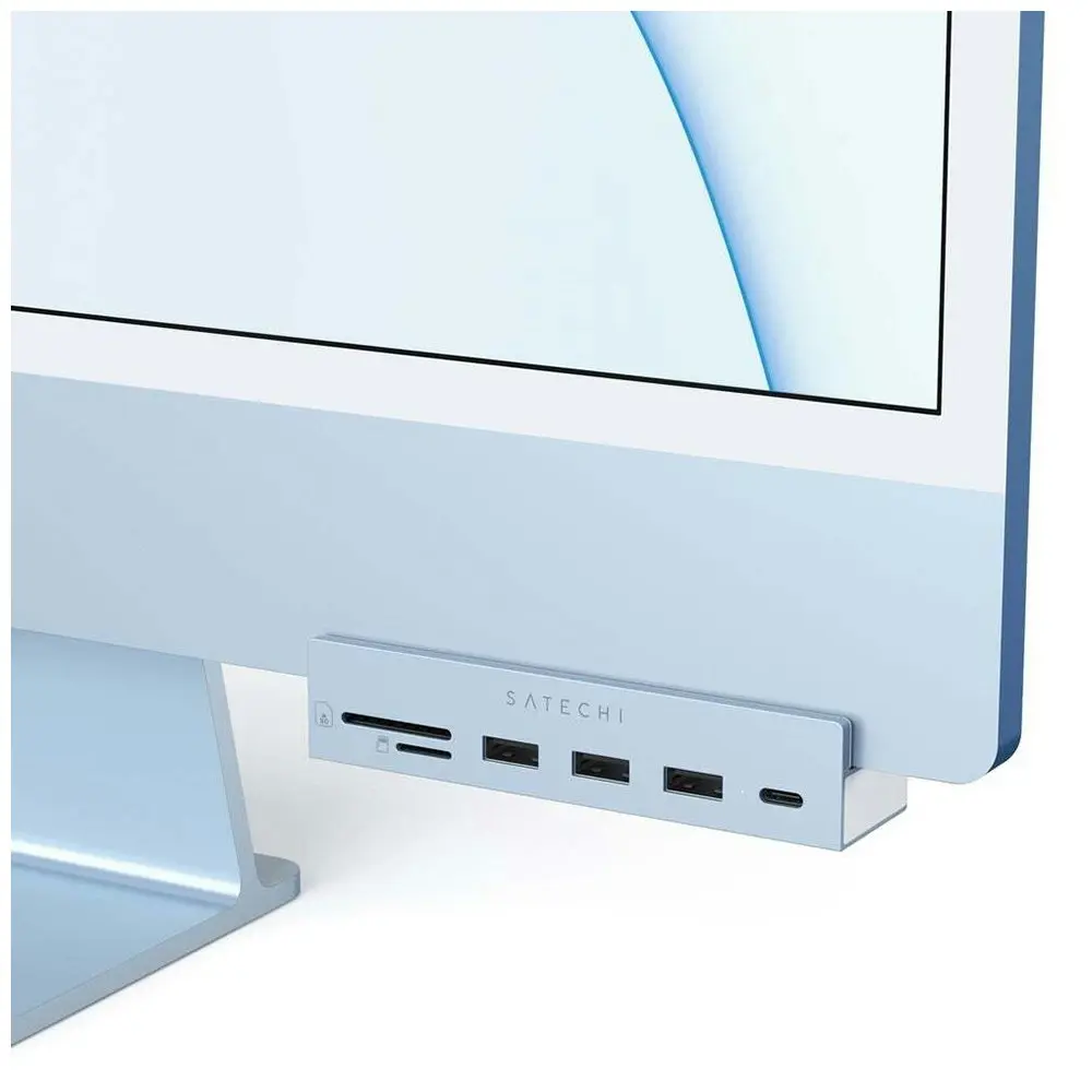 Satechi USB-C Clamp Hub Female USB-A Micro/SD Card Reader Port For 24" iMac Blue