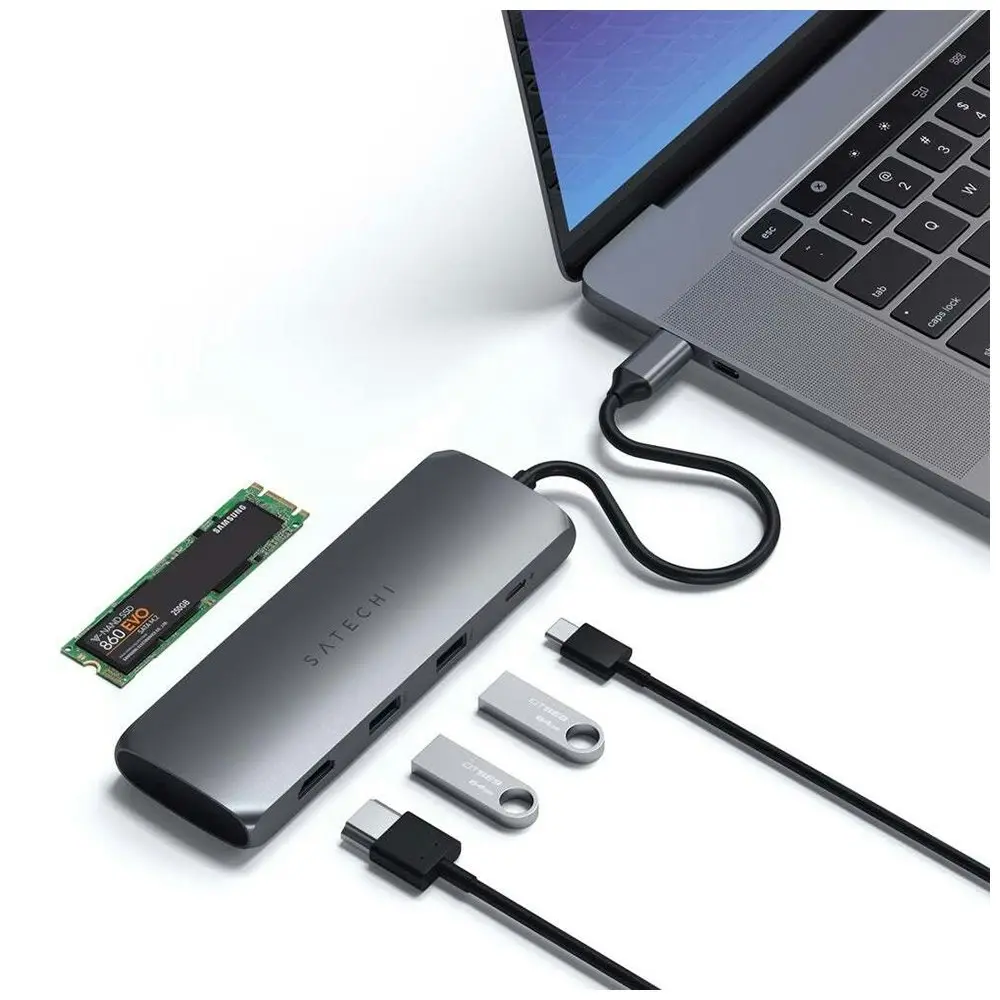 Satechi Hybrid Space Grey USB-C Male To Female Multiport Adapter w/SSD Enclosure