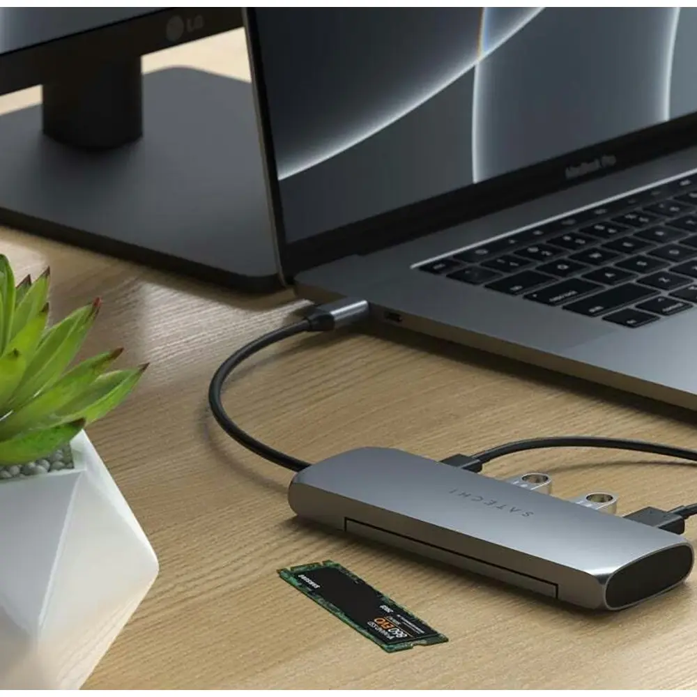 Satechi Hybrid Space Grey USB-C Male To Female Multiport Adapter w/SSD Enclosure