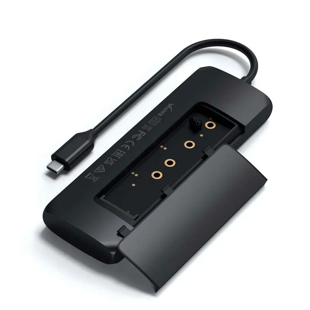 Satechi Hybrid Black USB-C Male To Female Multiport Hub Adapter w/ SSD Enclosure