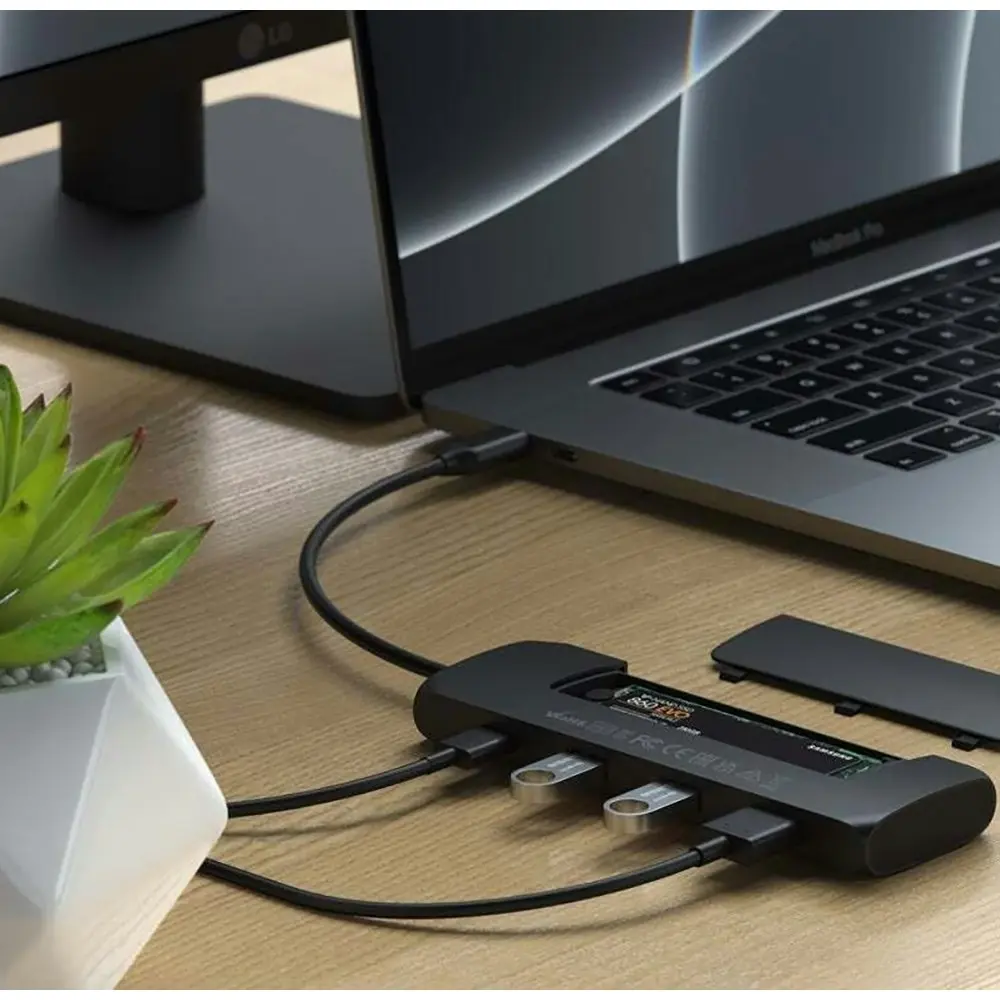 Satechi Hybrid Black USB-C Male To Female Multiport Hub Adapter w/ SSD Enclosure