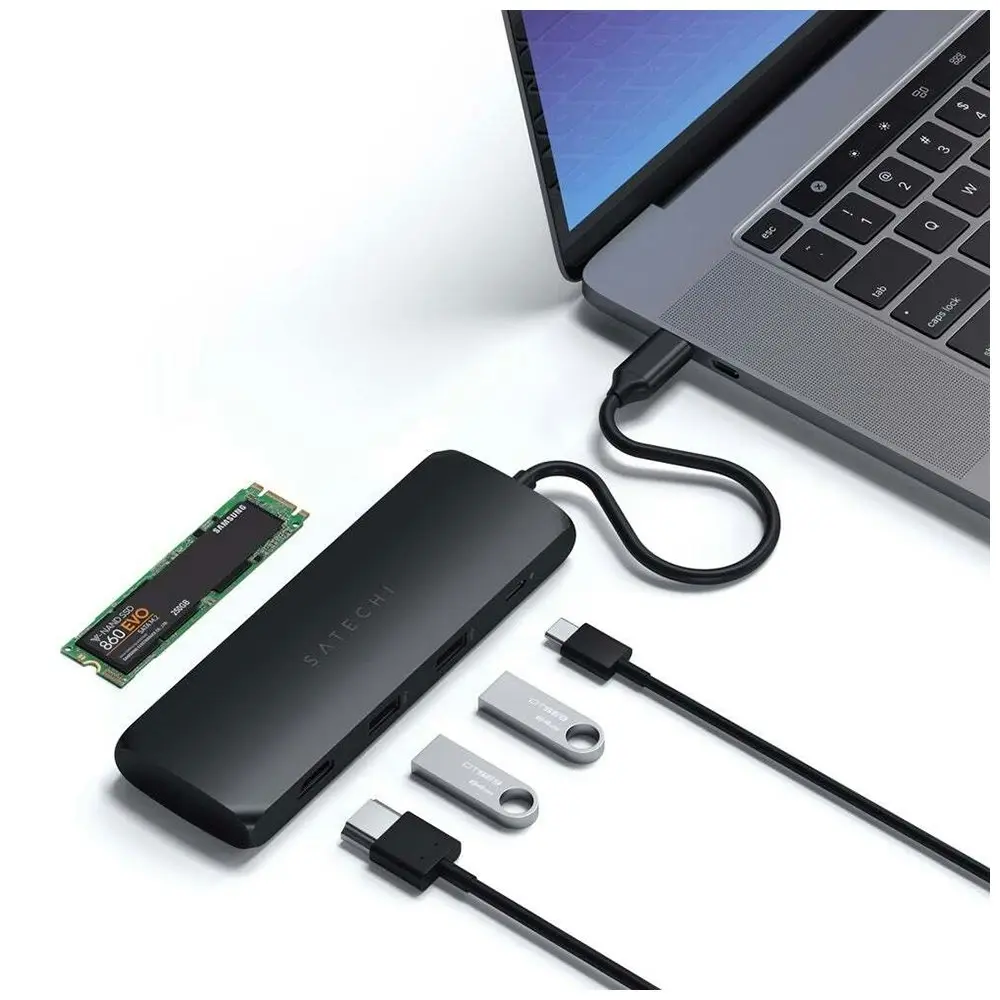 Satechi Hybrid Black USB-C Male To Female Multiport Hub Adapter w/ SSD Enclosure