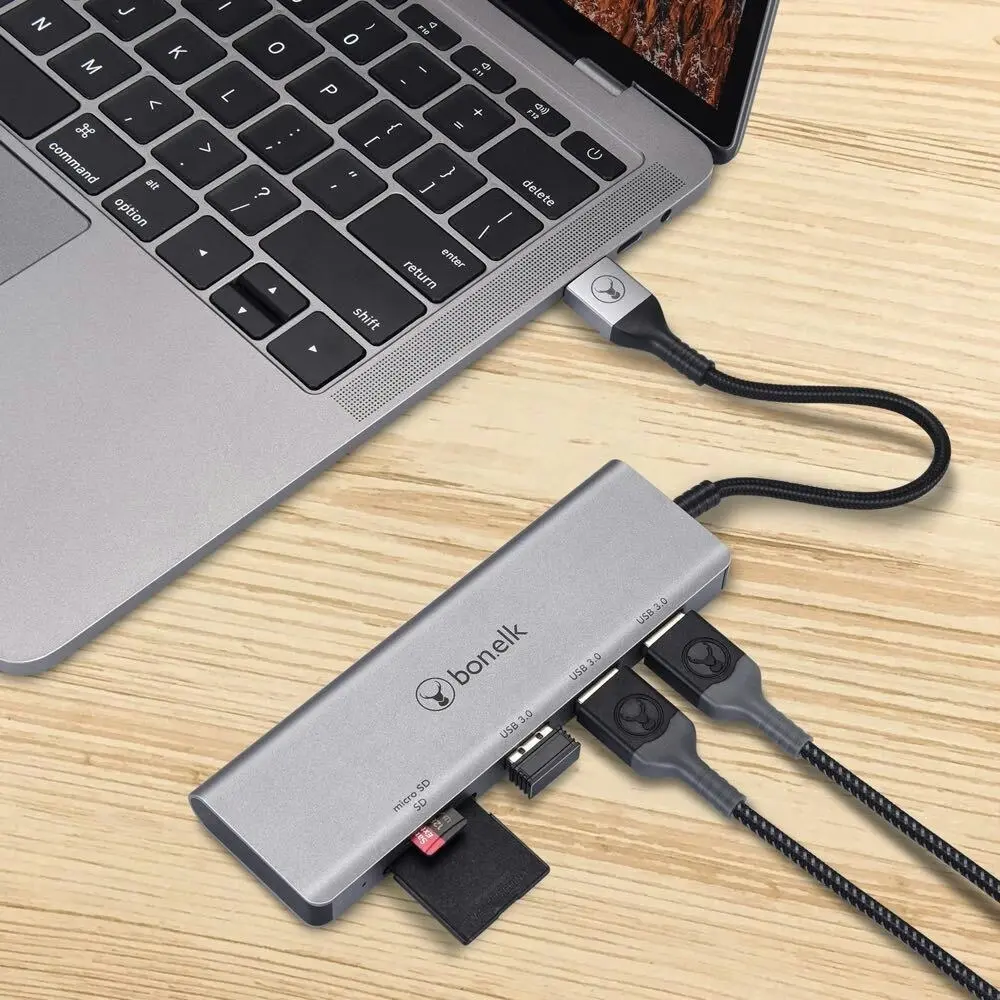 Bonelk USB 3.0 Long-Life 5-in-1 Multiport Hub Portable Splitter 5Gbps Space Grey