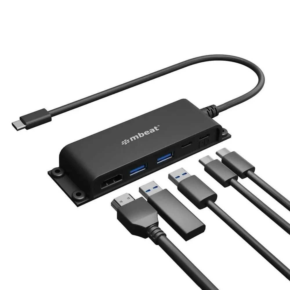 mBeat Mountable 5-Port USB-C Hub Adapter w/4K HDMI/2x USB-A 3.0/2x USB-C Female