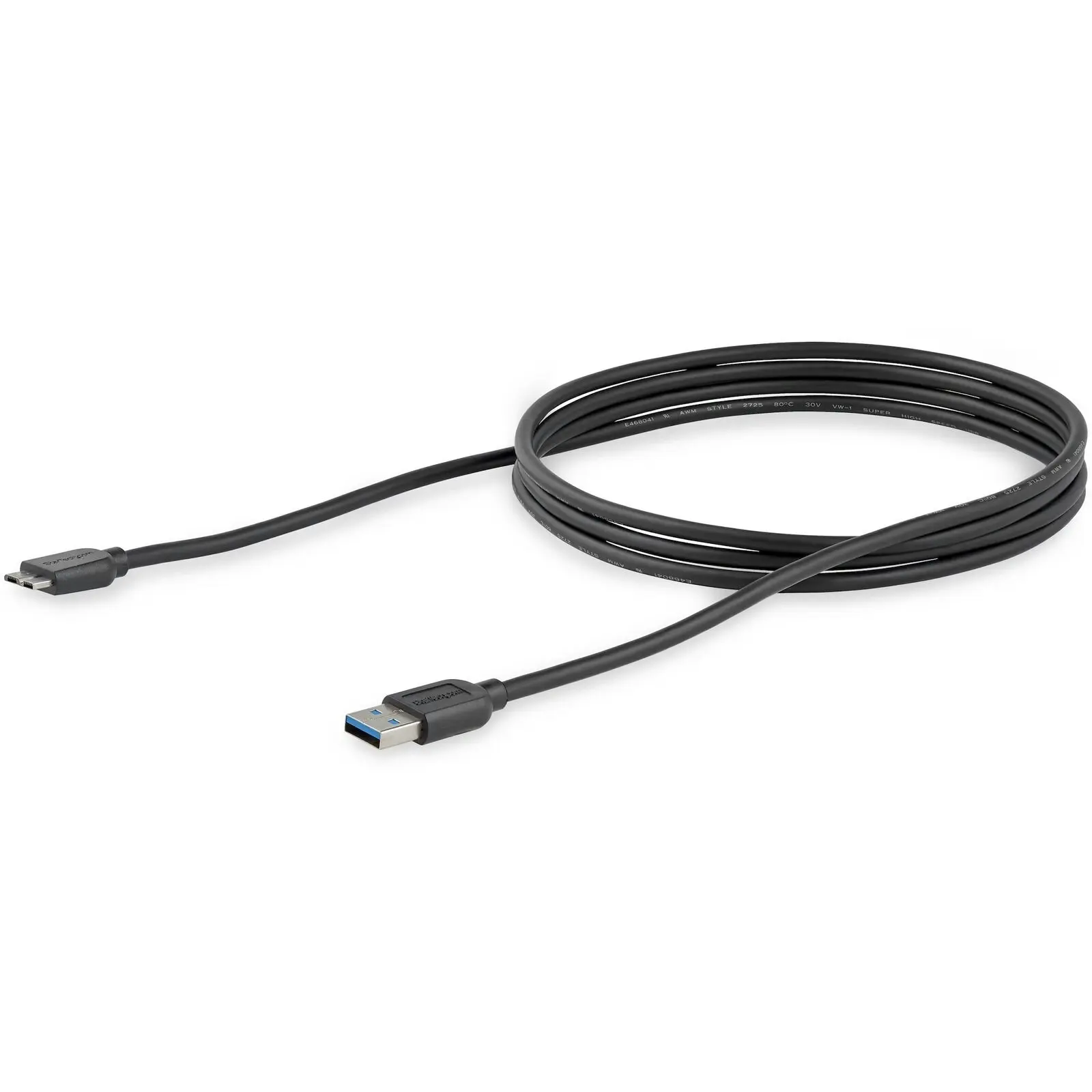 Star Tech 2m Slim Micro USB 3.0 Cable - Charge/Sync 5Gbps For Phone/Tablet Black