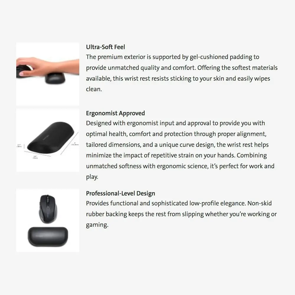 Kensington ErgoSoft Wrist Rest for Standard Mouse Gel Ultra Soft Ergonomic Black