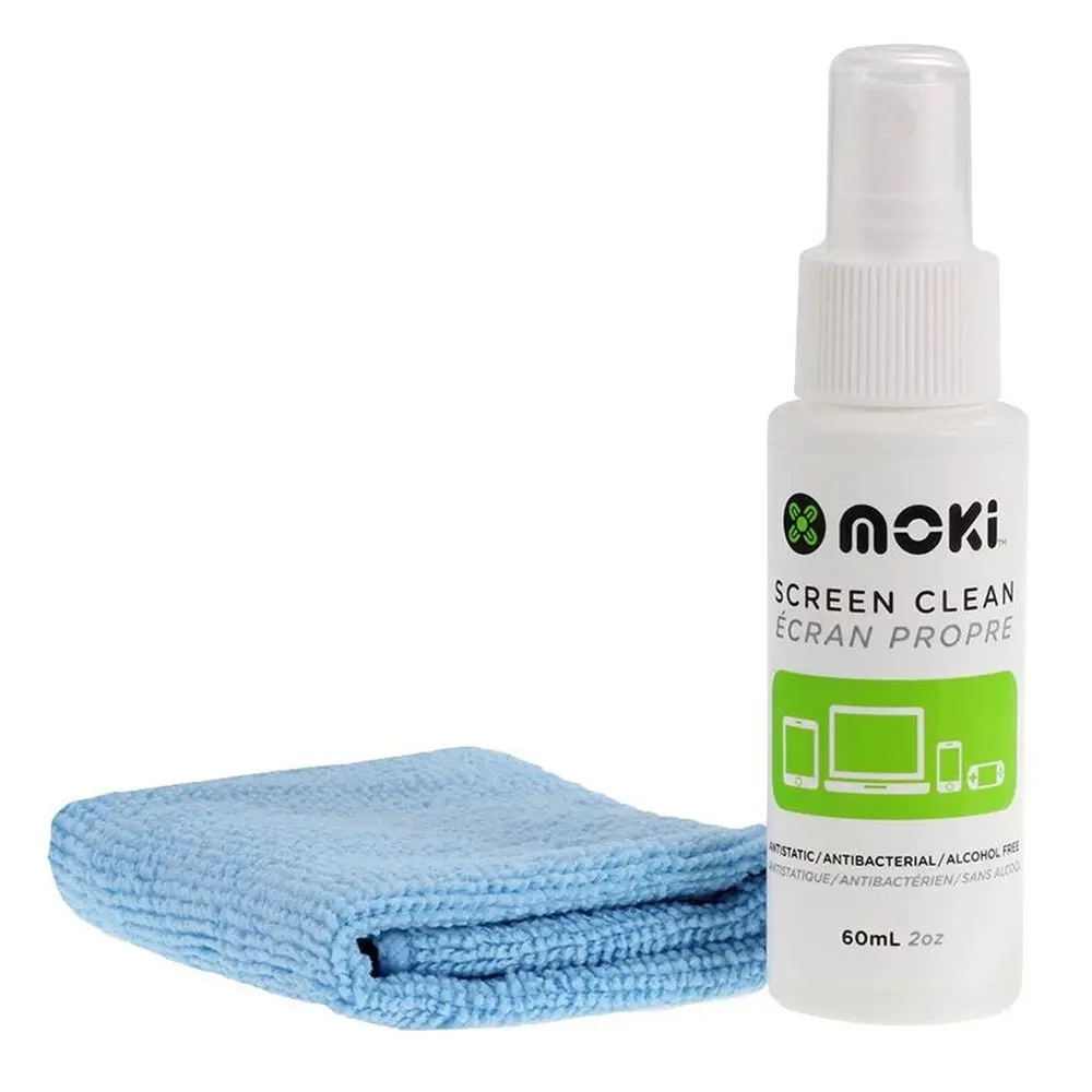 2PK Moki Screen Cleaning Spray 60ml w/Microfibre Cloth for TV/Smartphone/Laptop