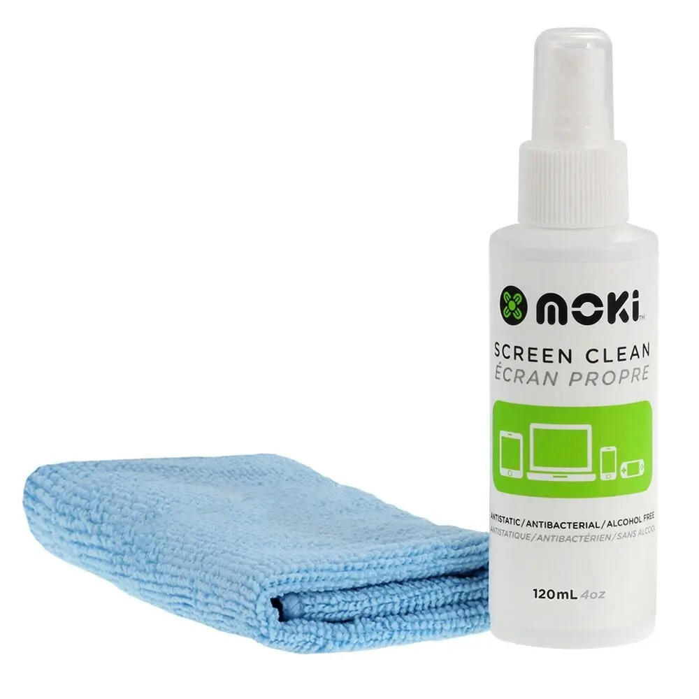 3PK Moki Screen Clean 120ml Cleaning Spray w/ Microfibre Cloth for LCD/TV/Phone