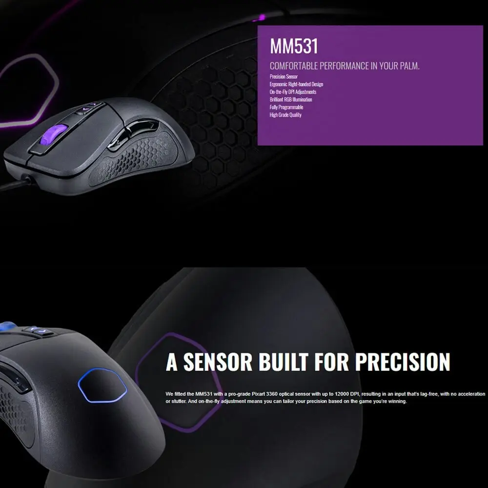 Cooler Master MM531 RGB Optical Gaming Right Handed Mouse for Desktop/Laptop BLK