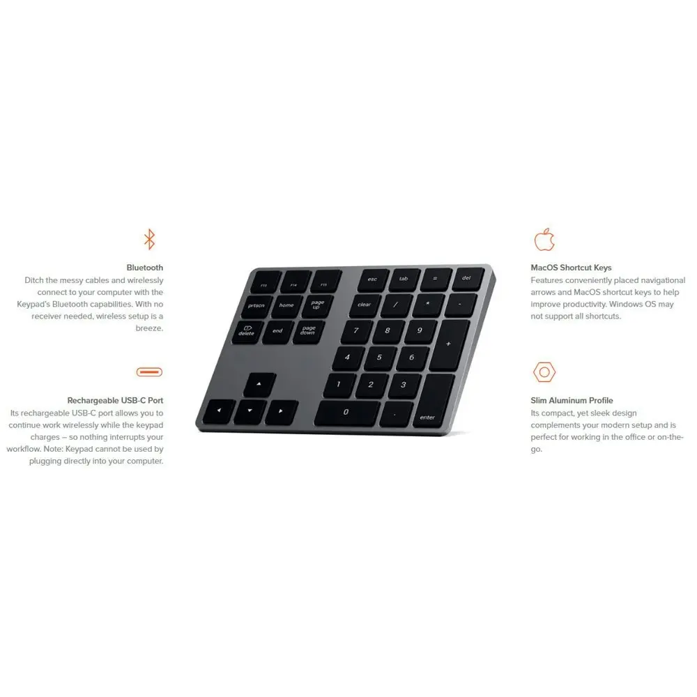 Satechi USB-C Rechargeable Keypad Bluetooth Wireless Extension f/ Keyboard Grey