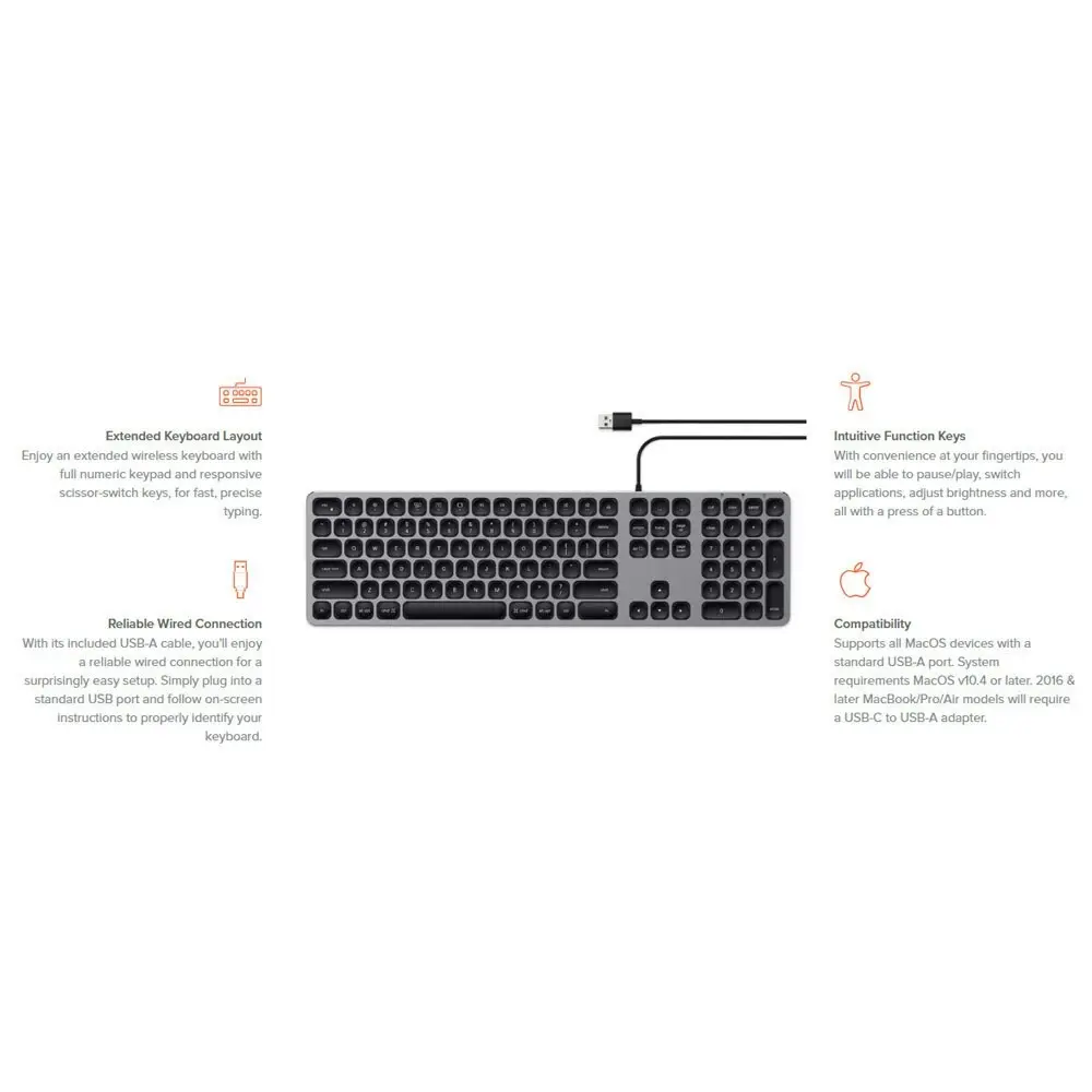 Satechi USB-A Wired Keyboard for PC Desktop Apple Mac/MacBook Air/Pro Space Grey