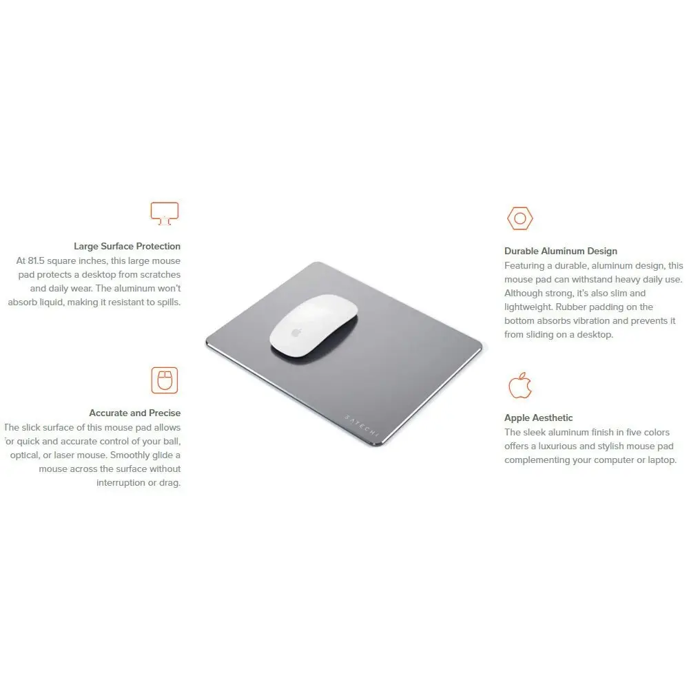 Satechi Aluminum Mouse Pad Computer Mice Mat w/ Anti-Slip Rubber Pad Space Grey