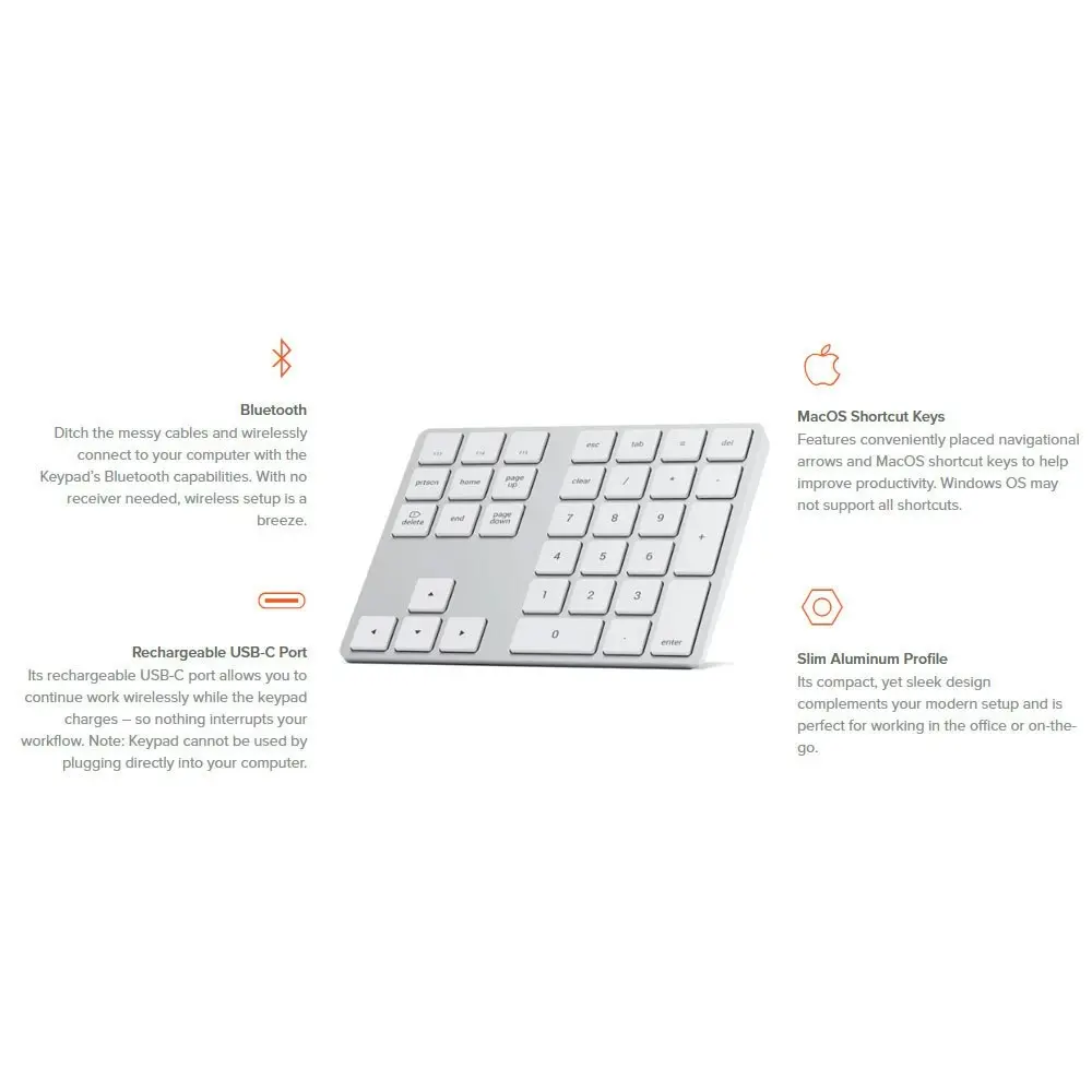 Satechi USB-C Rechargeable Keypad Bluetooth Wireless Extension f/Mac Keyboard SL