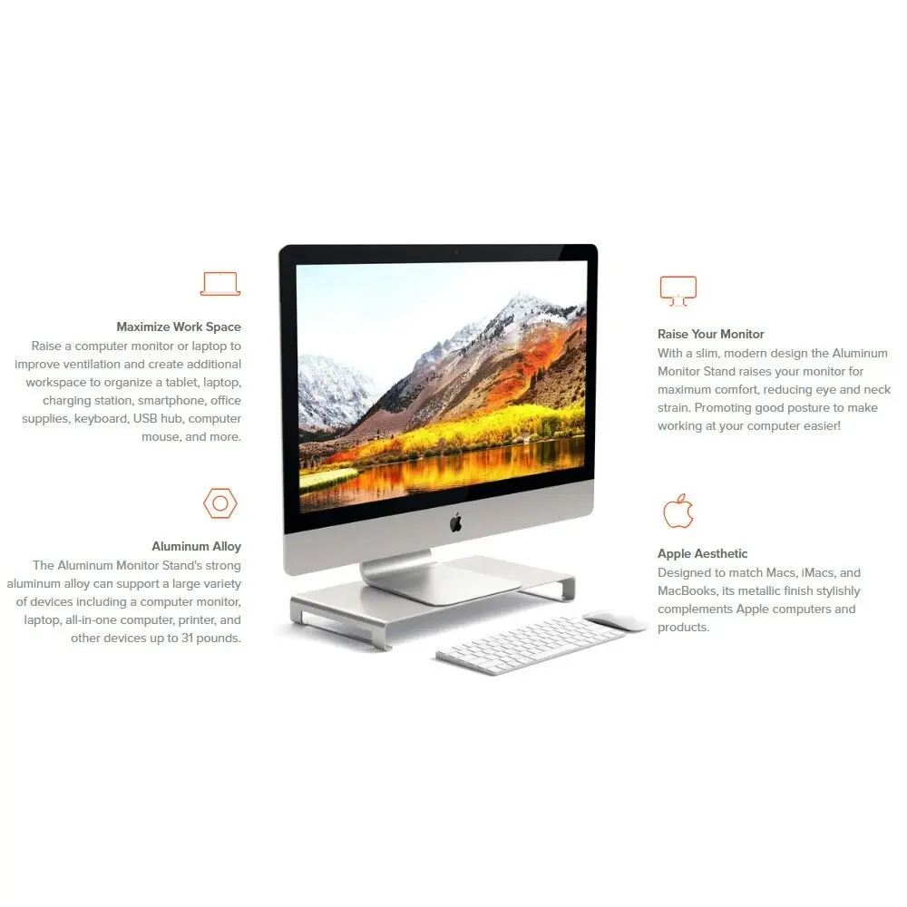 Satechi Slim Aluminium Monitor/Laptop Stand/Mount for Apple iMac/MacBook Silver