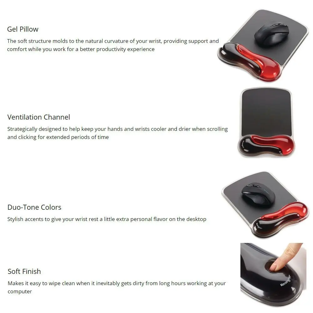 Kensington Duo Soft Gel Pillow Mouse Pad Wrist Rest Support Desk Mat Red/Black