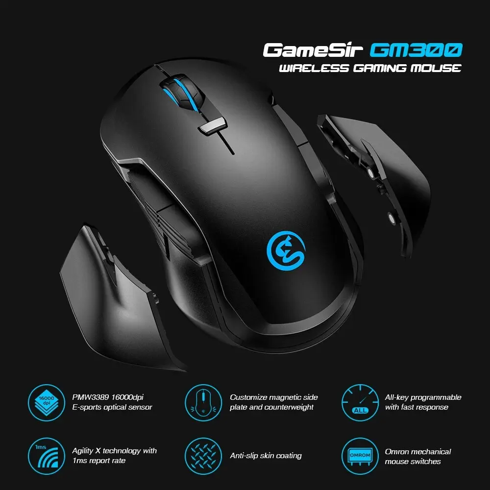 Game Sir GM300 RGB Wireless Optical Gaming Mouse for Laptop/PC Computer Black