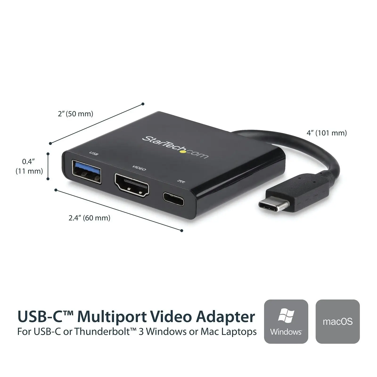 Star Tech USB-C to 4K HDMI Adapter w/ USB 3.0 60W Power Delivery Dock for Laptop