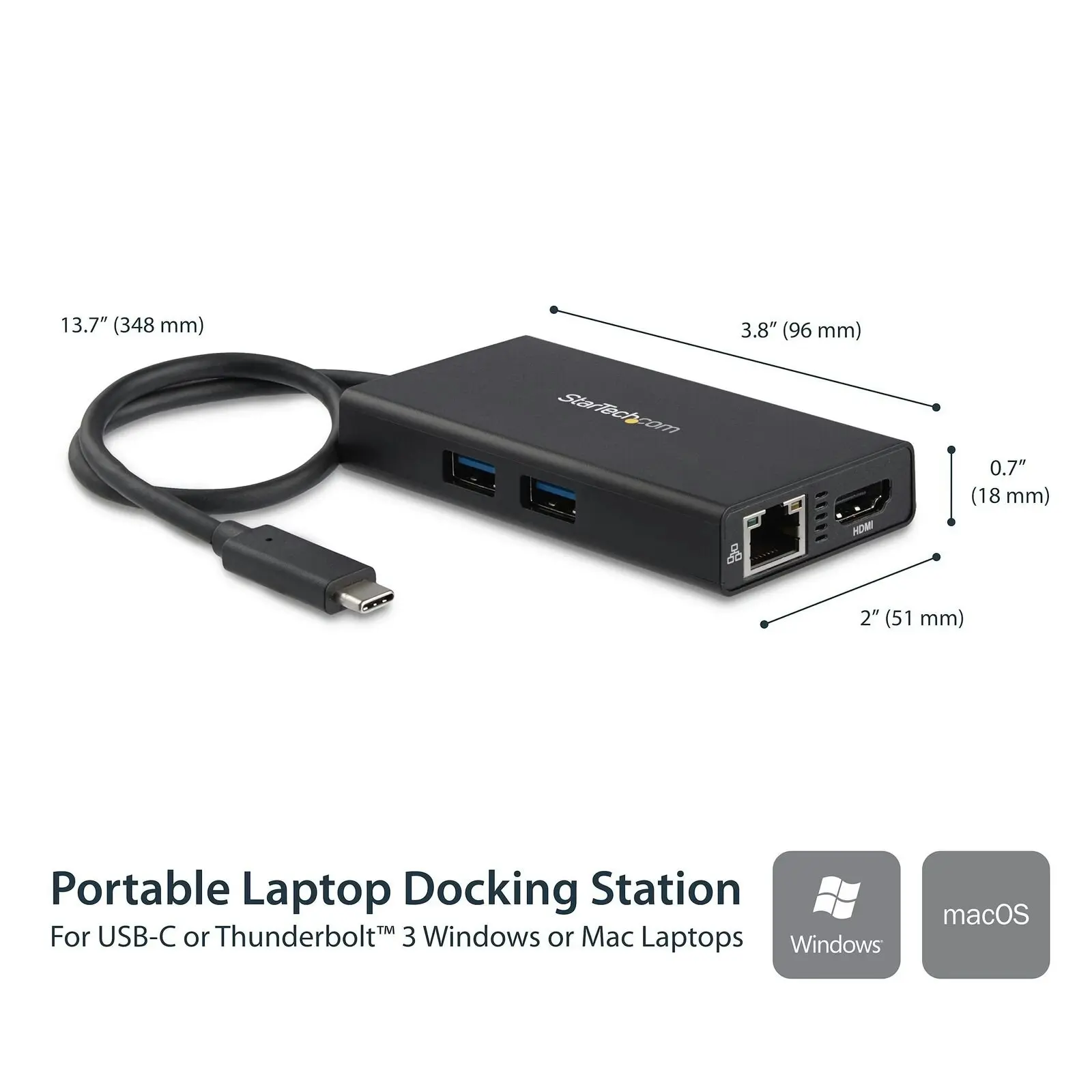 Star Tech USB-C Multiport Adapter to 4K HDMI/Ethernet/USB 60W Dock f/ Laptop BLK