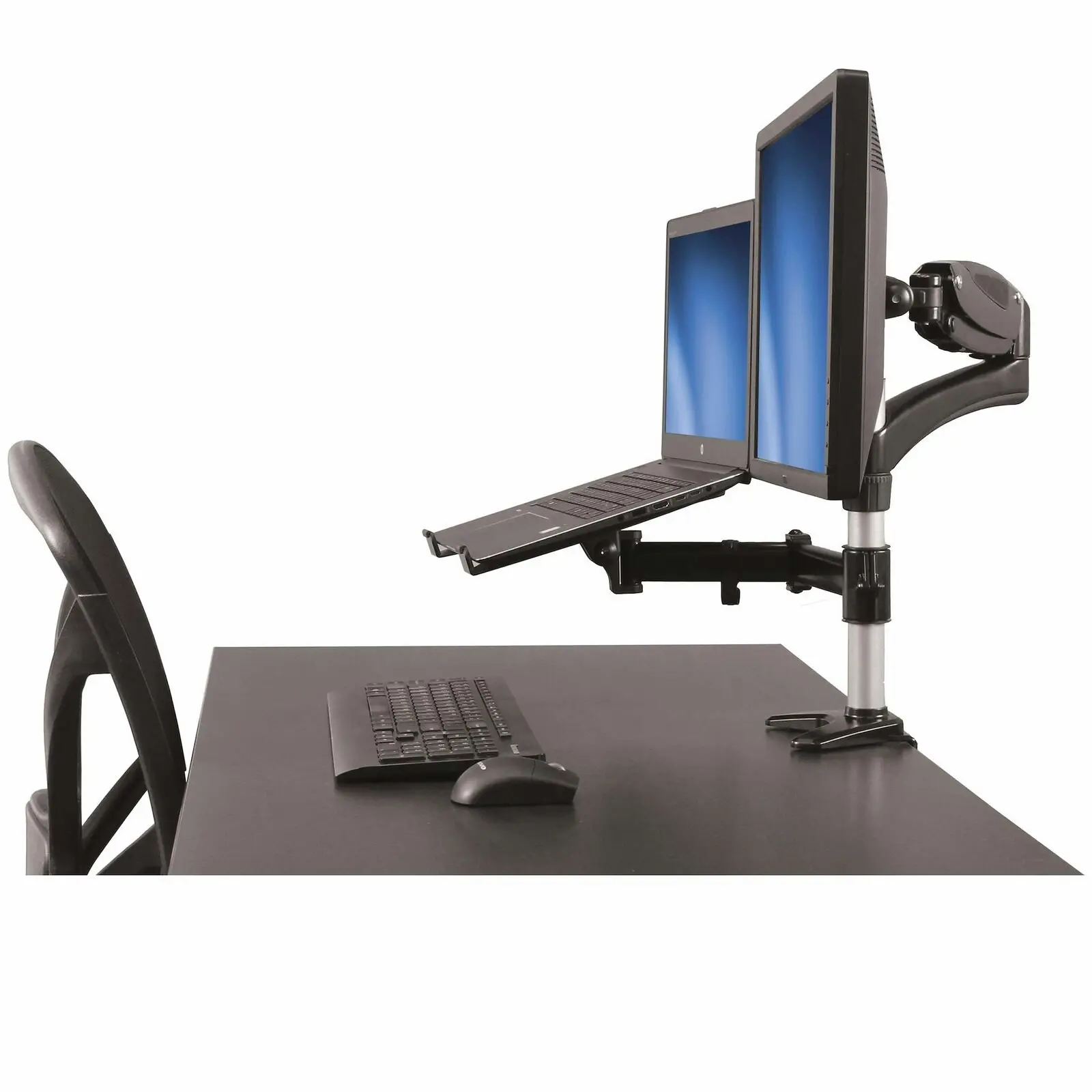 Star Tech Full Motion Desk 27in 8kg Monitor Arm Mount w/ 8kg Laptop Tray Black