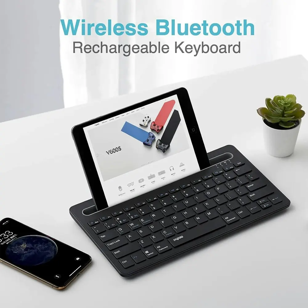 Rapoo XK100 Bluetooth Wireless Keyboard for PC/Computer iPad/Tablet Laptop Black