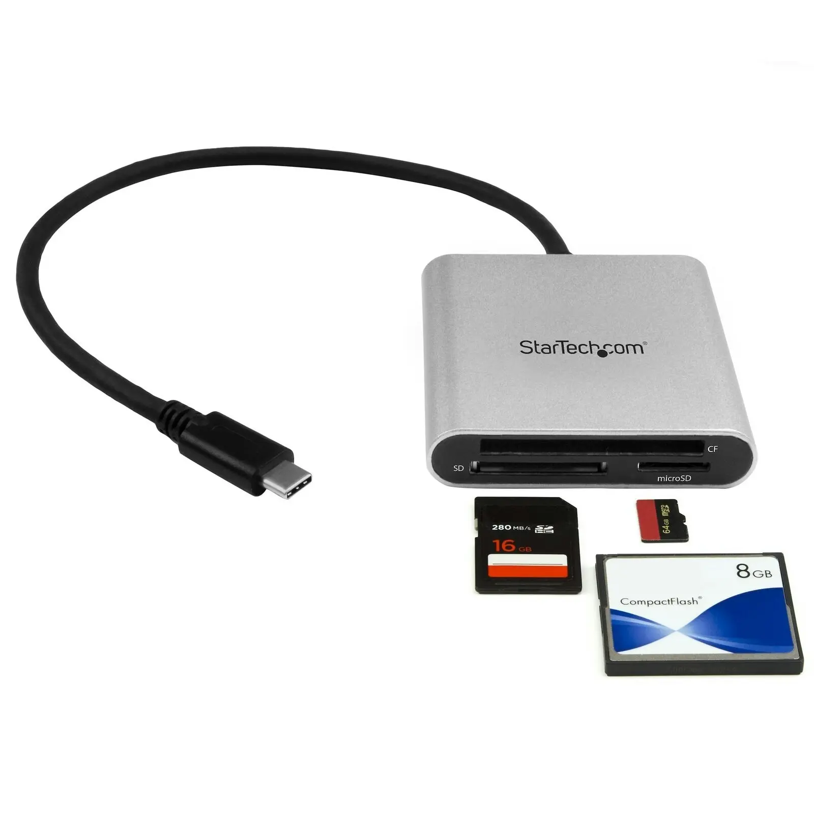 Star Tech USB-C SD/microSD/CF Flash Memory Card Reader f/ Phones Laptop/Computer